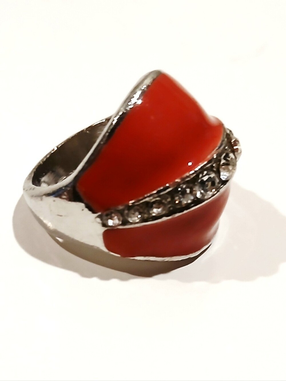 Red Enamel Crystal Accent Fashion Ring